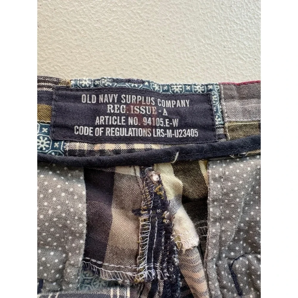 Old Navy Surplus Co Mens 36 Patchwork Plaid Cotton Shorts Olive Navy 555353-04-1